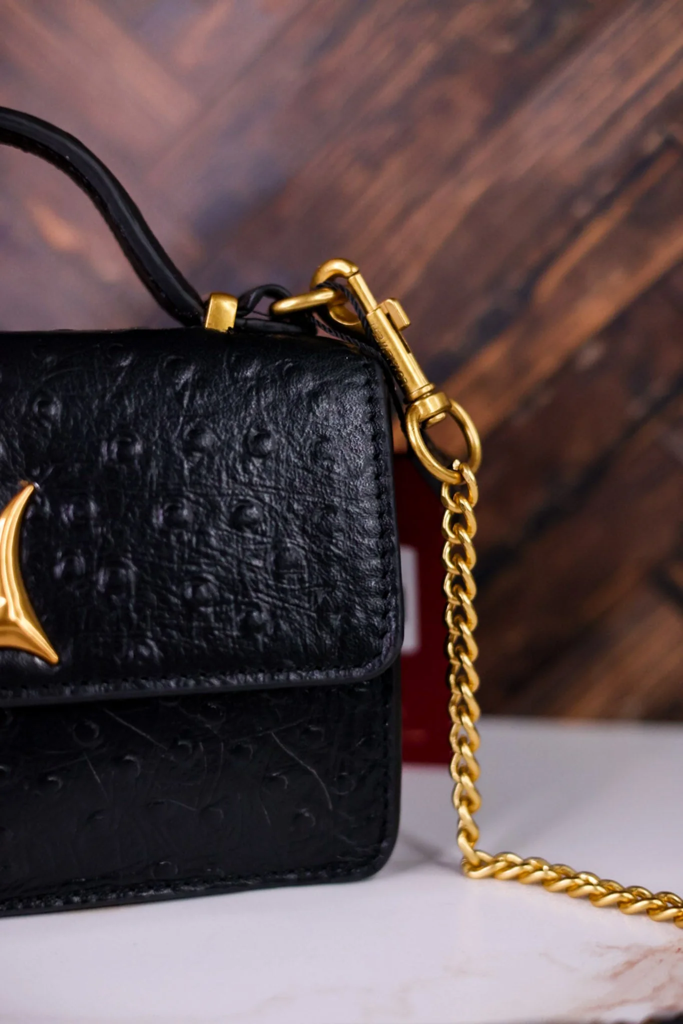 Valencia Ostrich Leather Black Bag - Image 8
