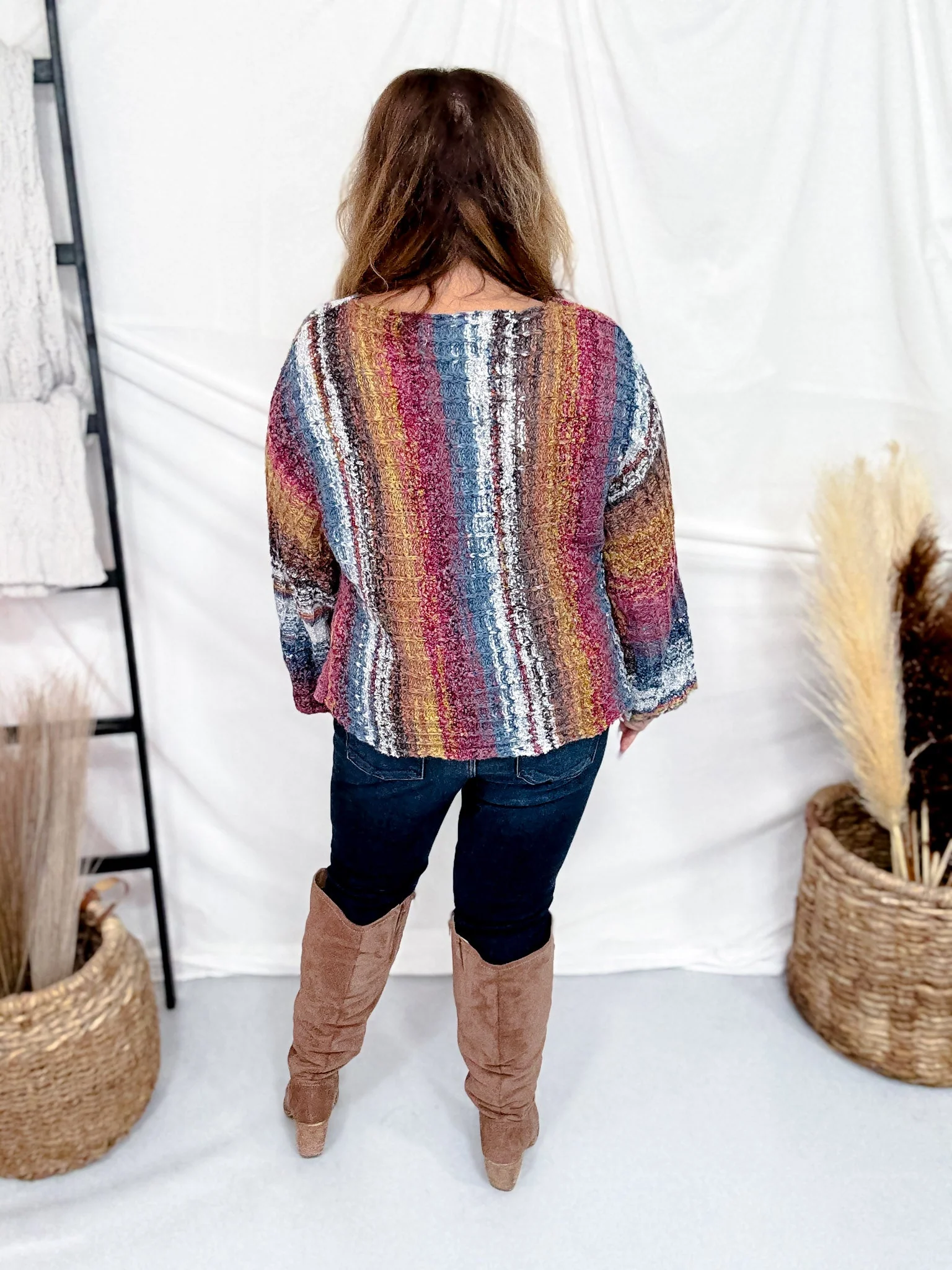 Vertical Striped Boat Neck Sweater In Burgundy FINAL SALE - Image 7