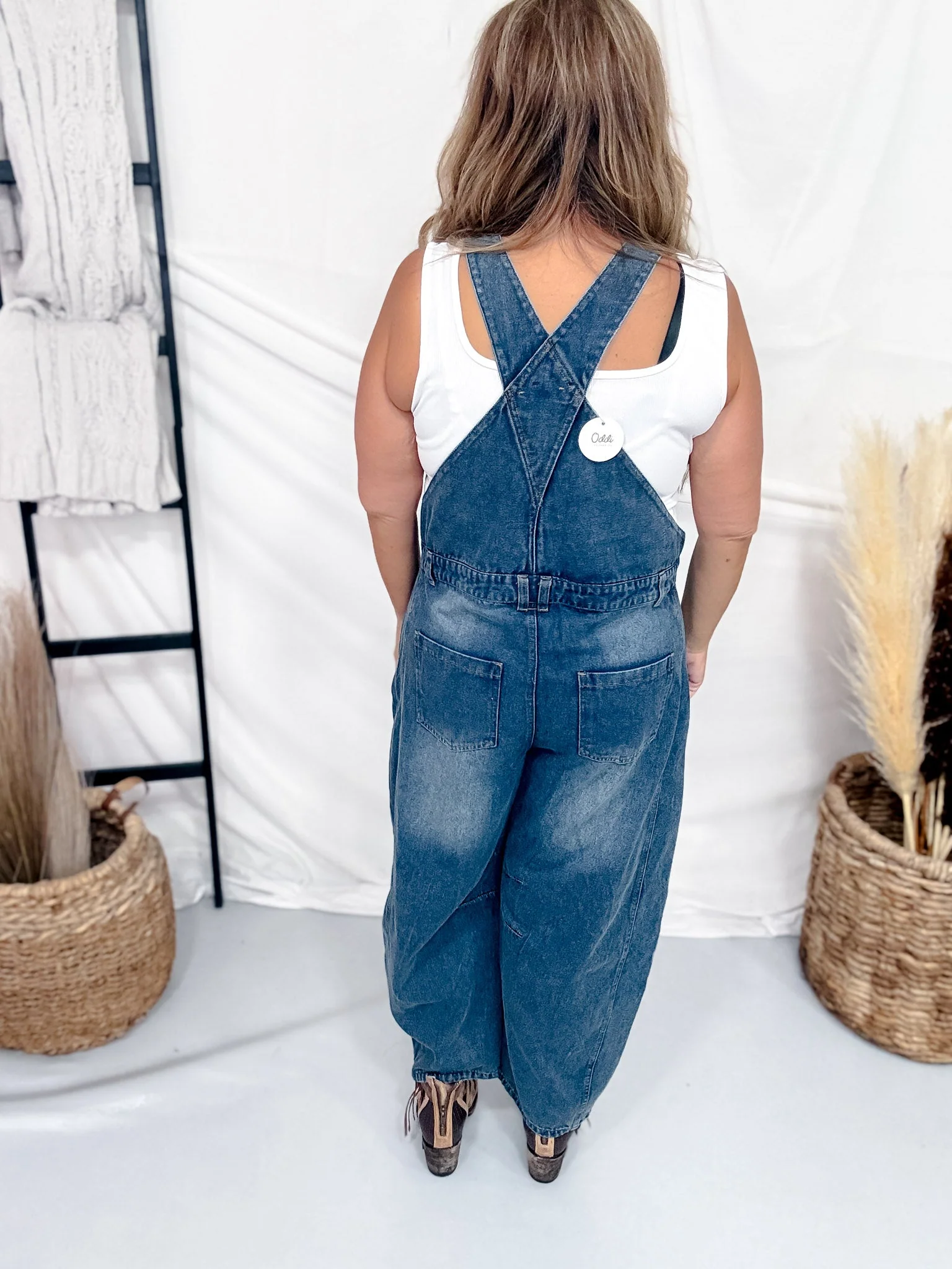 Vintage Wash Barrel Leg Denim Overalls - Image 5