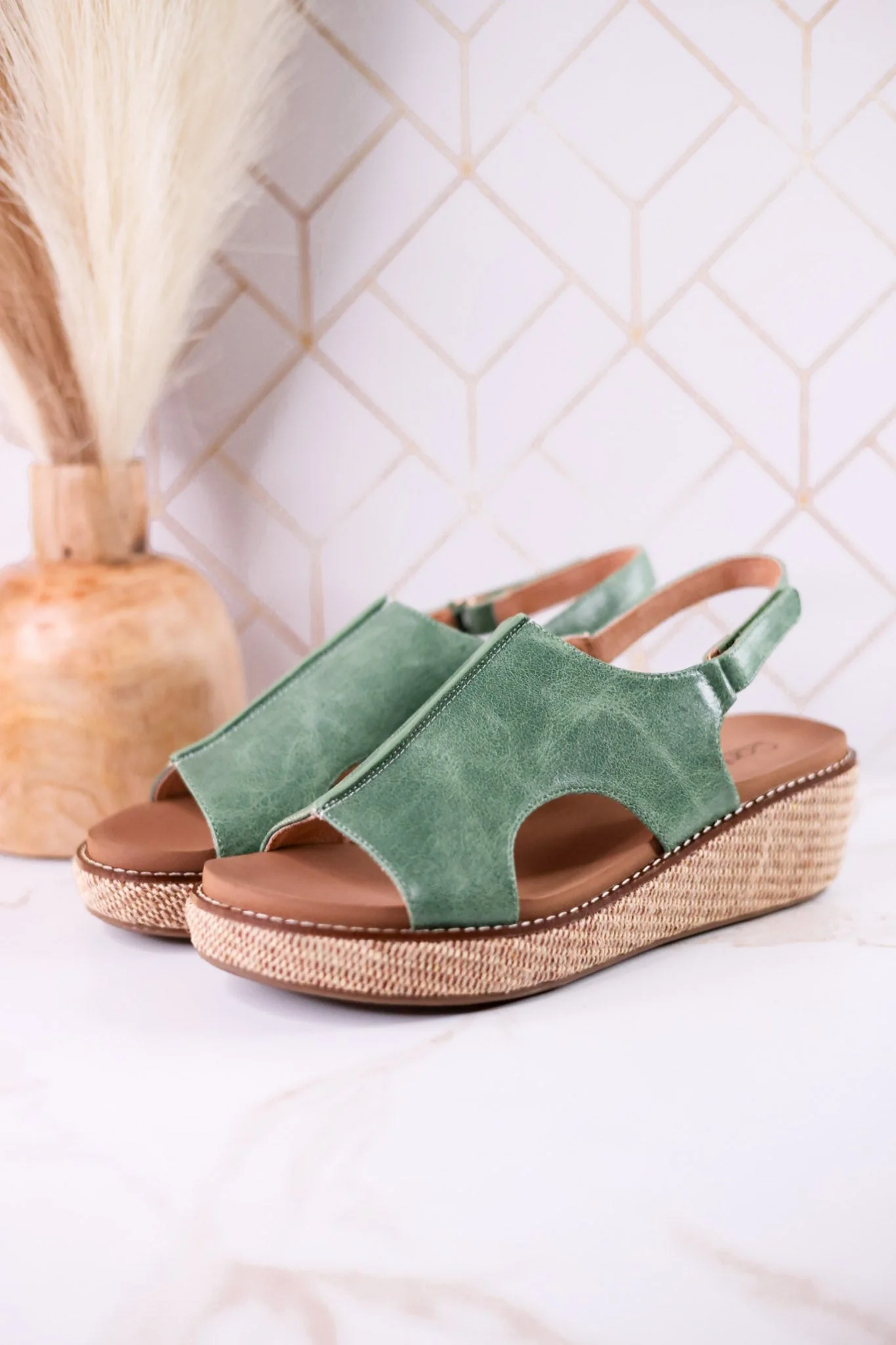 Volta II Leaf Green Wedge Sandals FINAL SALE - Image 3