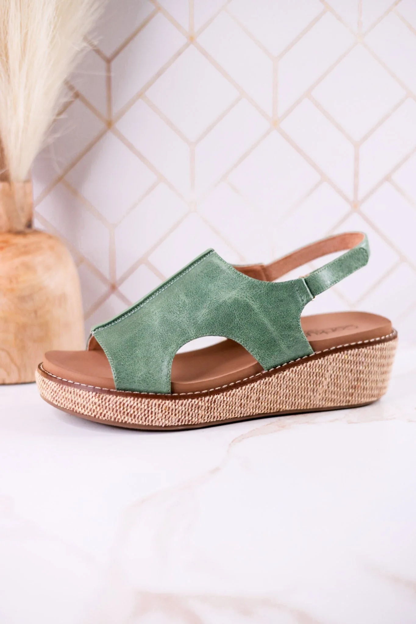 Volta II Leaf Green Wedge Sandals FINAL SALE - Image 4