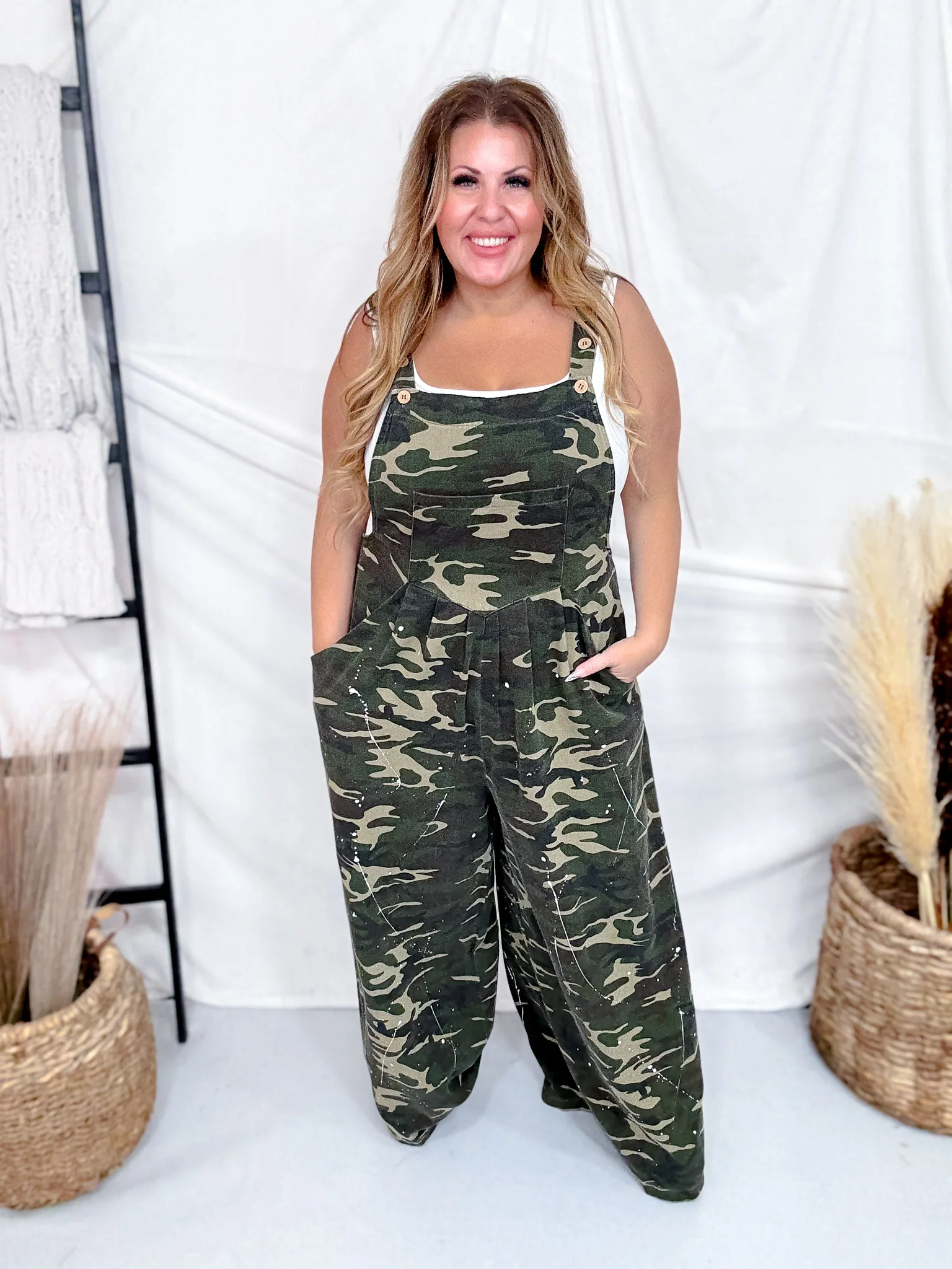 Washed Camo Wide Leg Paint Splatter Overalls FINAL SALE - Image 6
