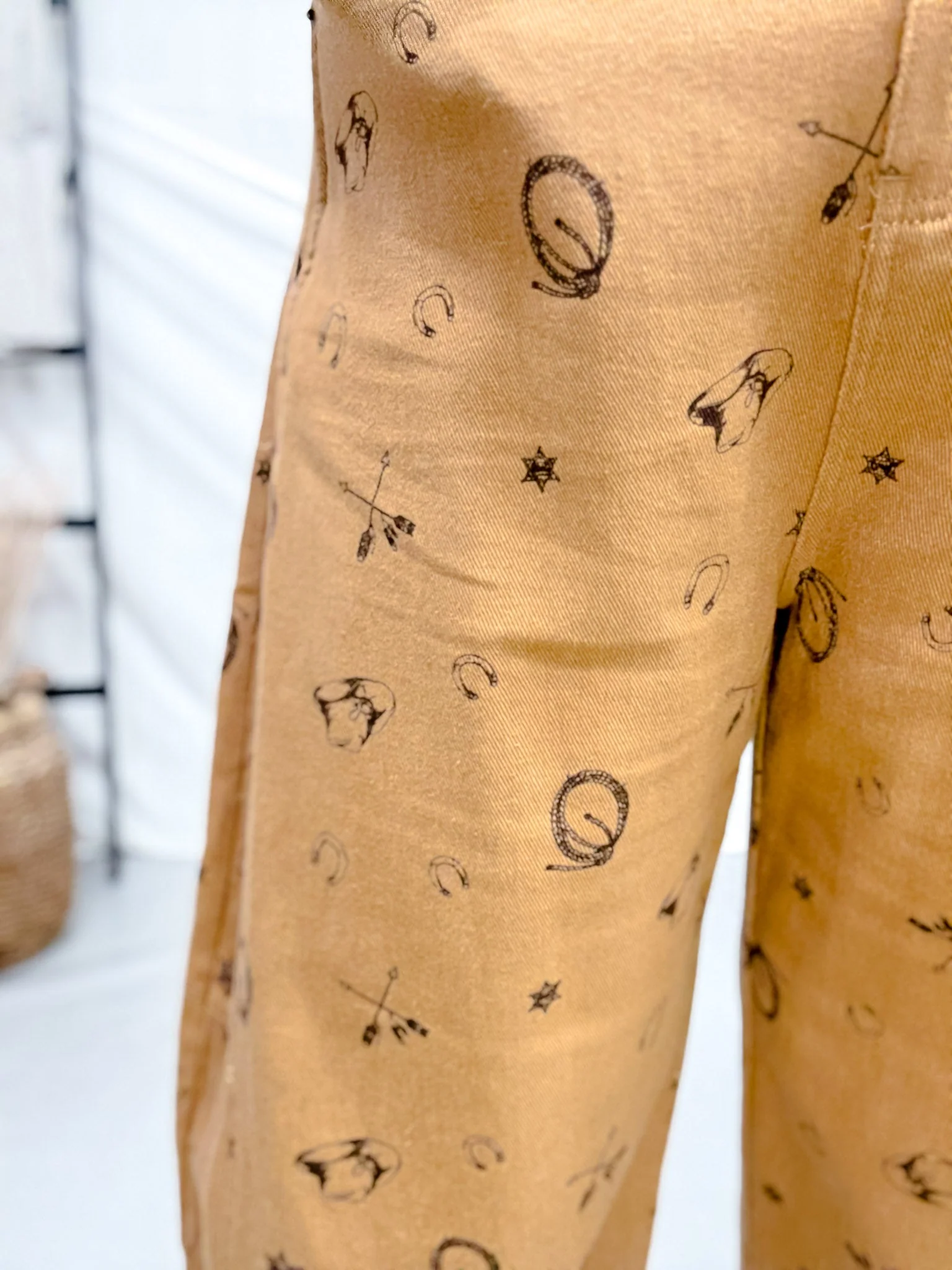 Washed Taupe Barrel Pants With Western Print FINAL SALE - Image 5