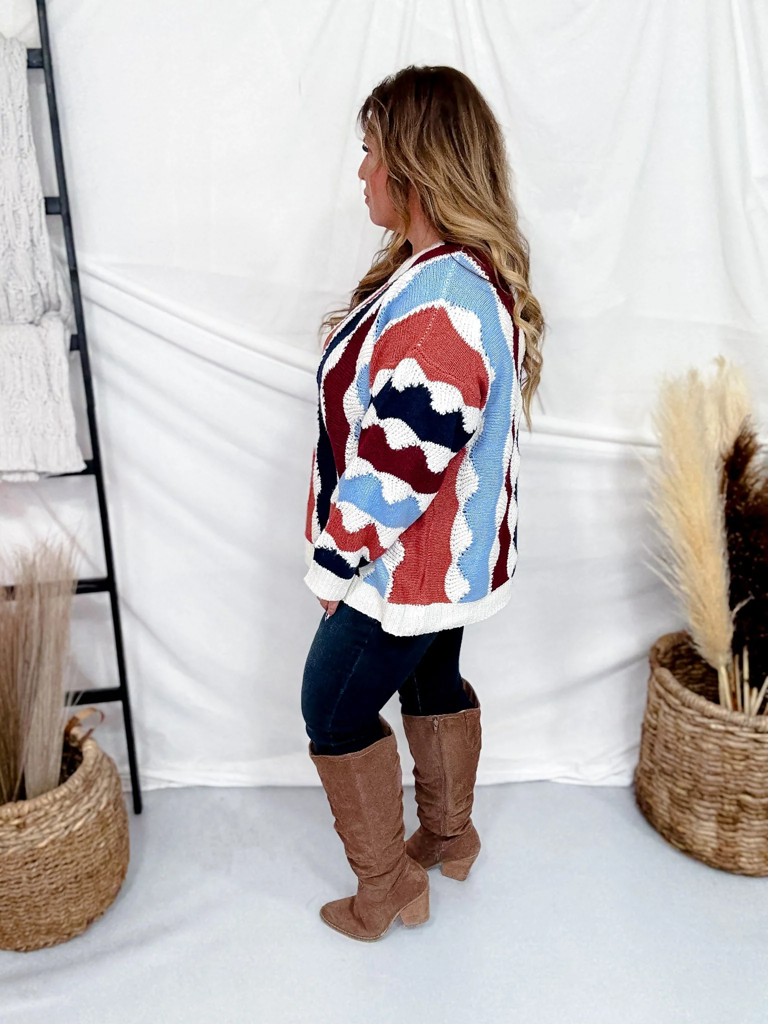 Wavy Pattern Multi Color Long Sleeve Sweater Top FINAL SALE - Image 6