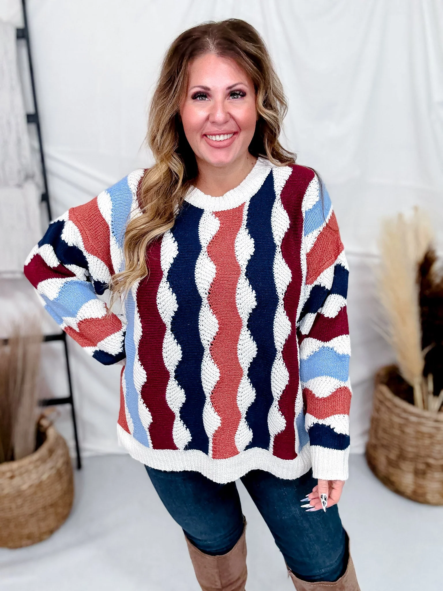 Wavy Pattern Multi Color Long Sleeve Sweater Top FINAL SALE - Image 8