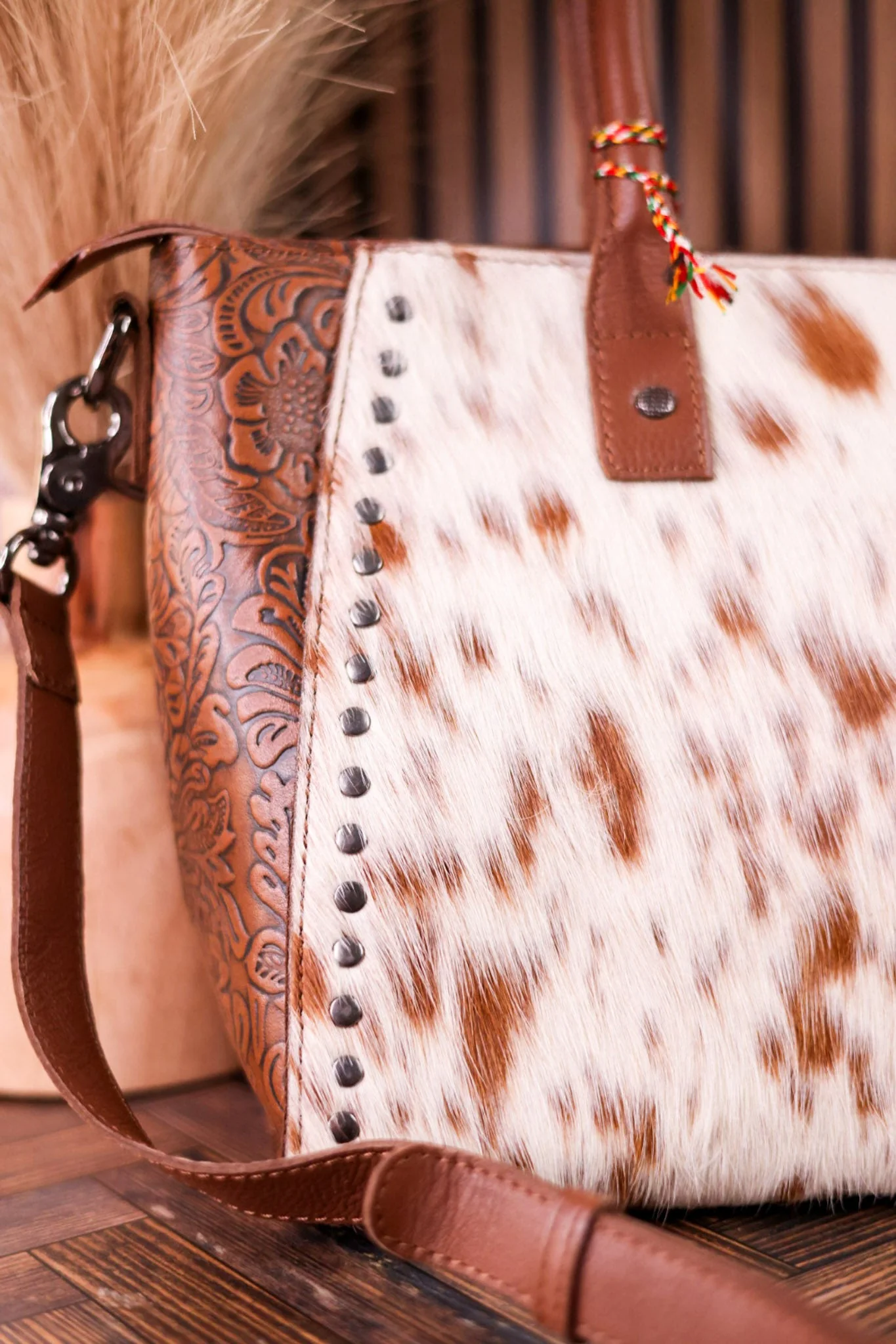 Western Belle Leather & Hairon Hide Bag In Chestnut - Image 2