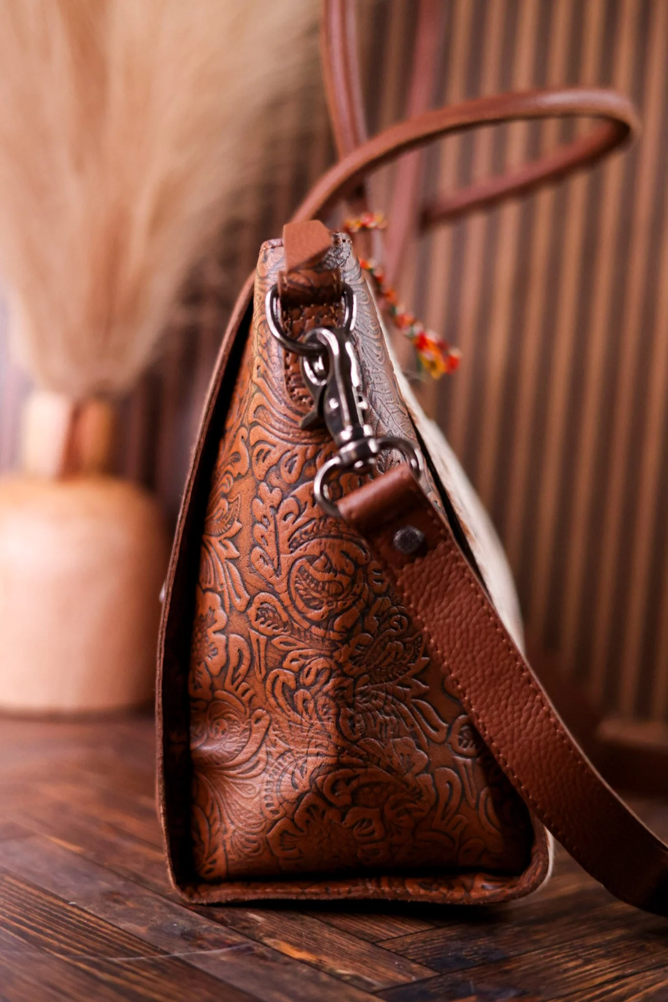 Western Belle Leather & Hairon Hide Bag In Chestnut - Image 3