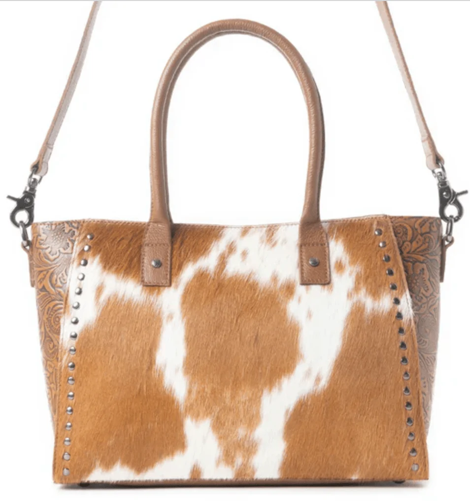 Western Belle Leather & Hairon Hide Bag In Chestnut - Image 5