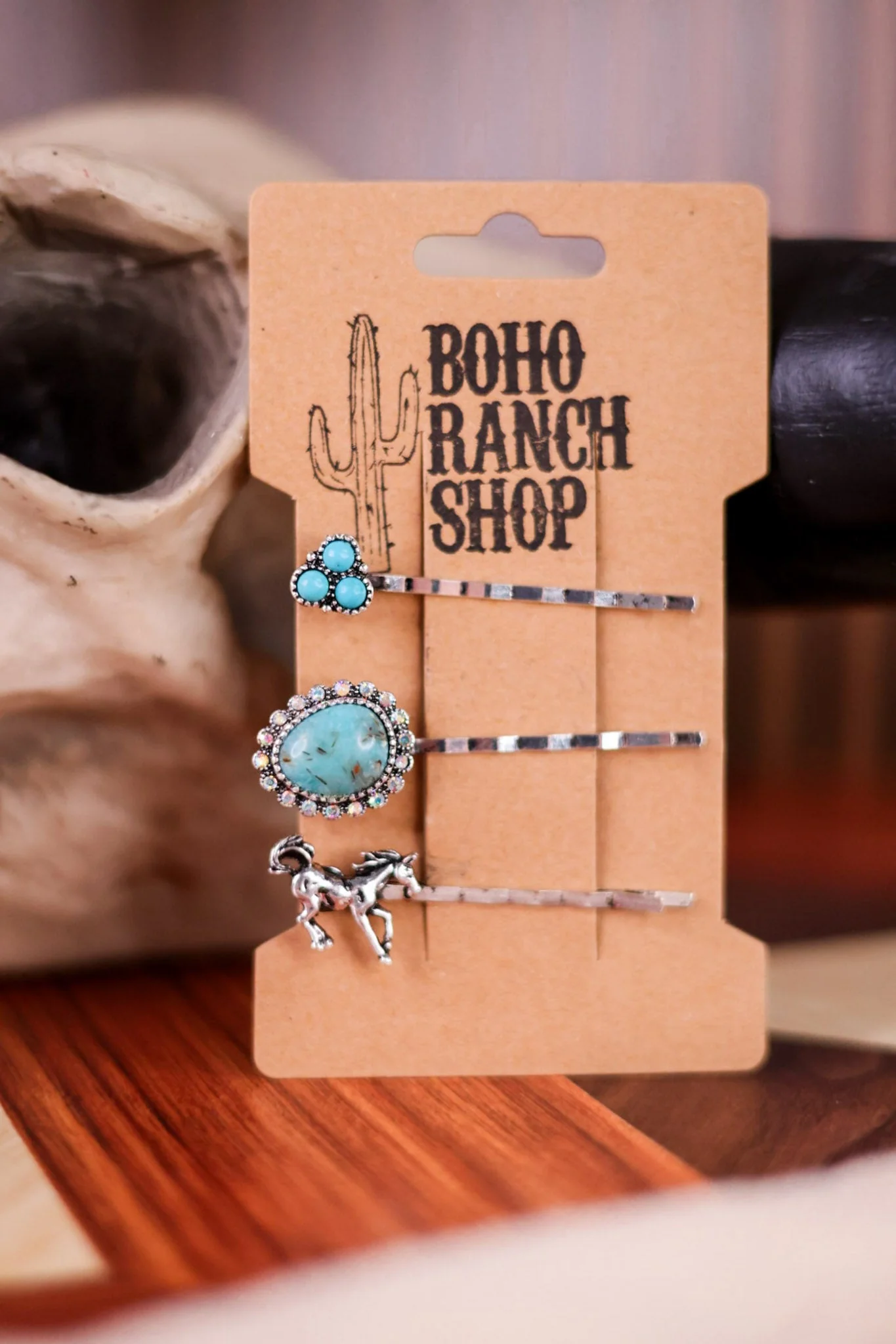 Western Hair Bobby Pins W/ Bronco & Turquoise (Set Of Three) - Image 3