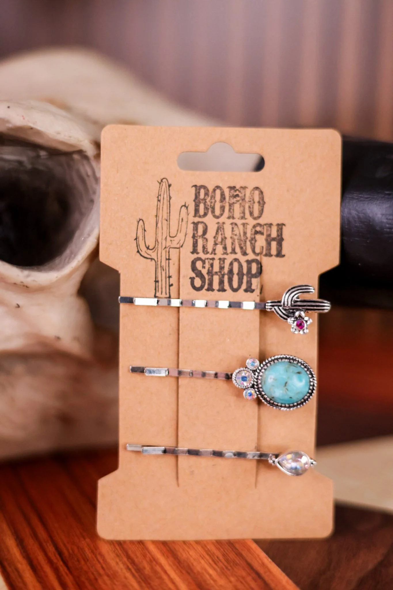 Western Hair Bobby Pins W/ Cactus & Turquoise (Set Of Three)