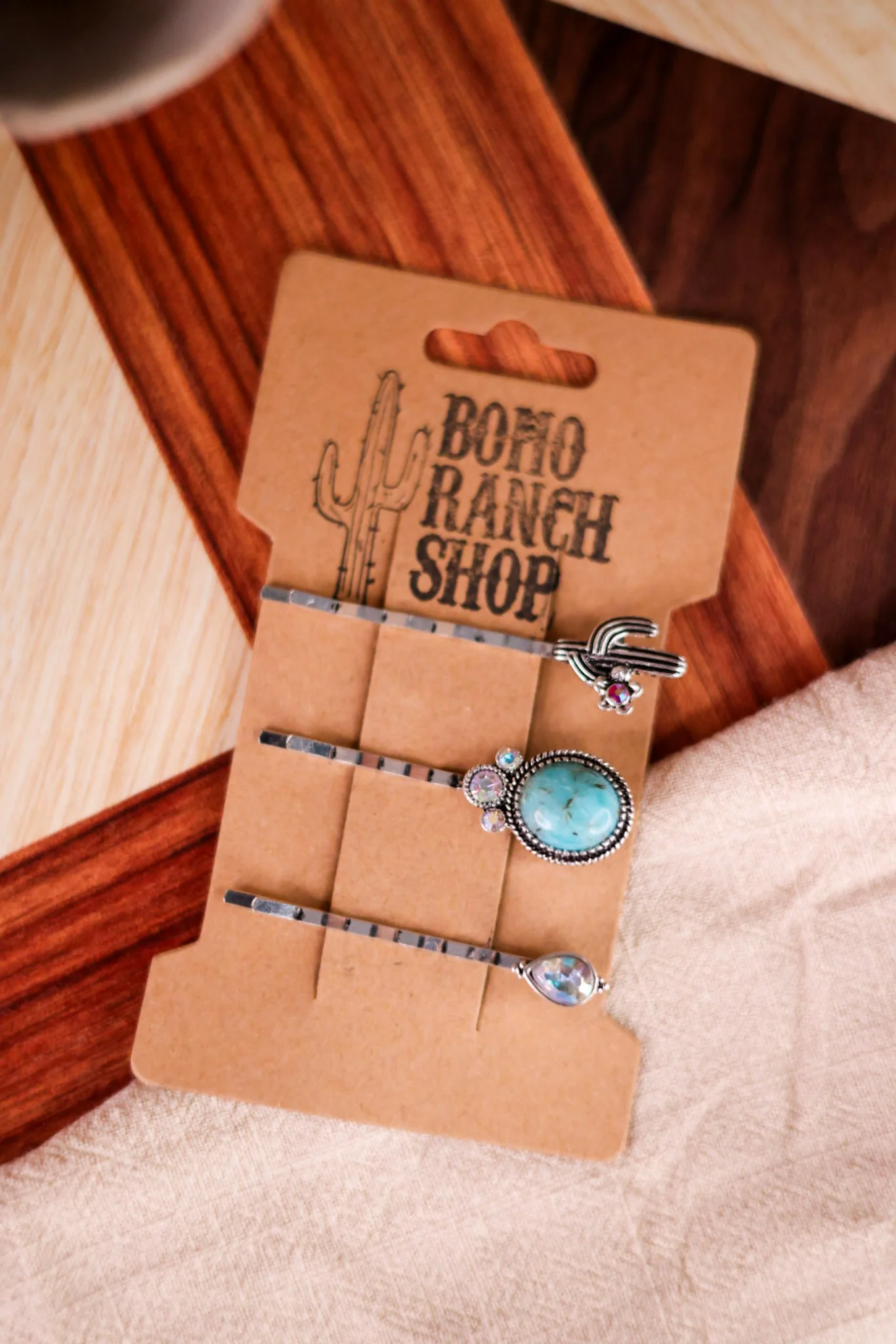Western Hair Bobby Pins W/ Cactus & Turquoise (Set Of Three) - Image 2