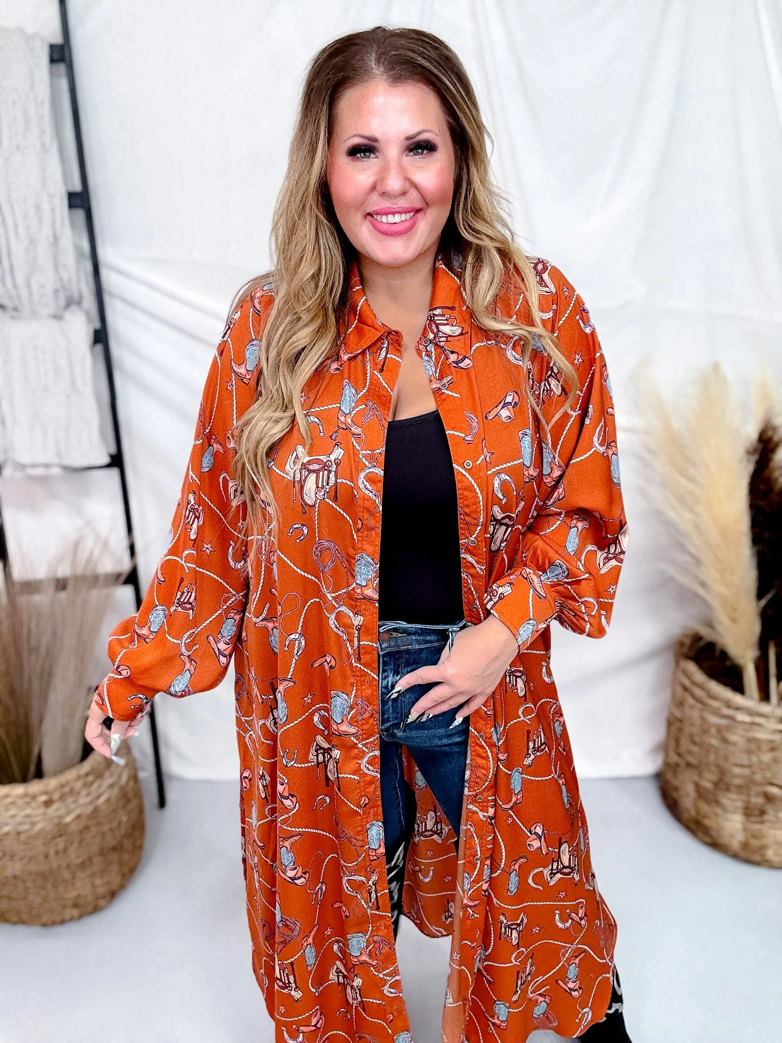 Western Printed Satin Button Down Dress FINAL SALE - Image 10