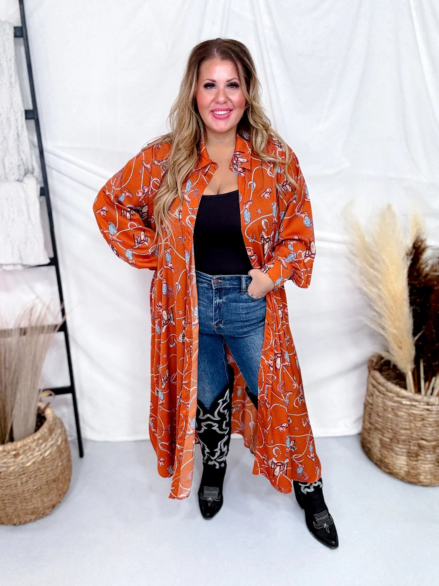Western Printed Satin Button Down Dress FINAL SALE - Image 9