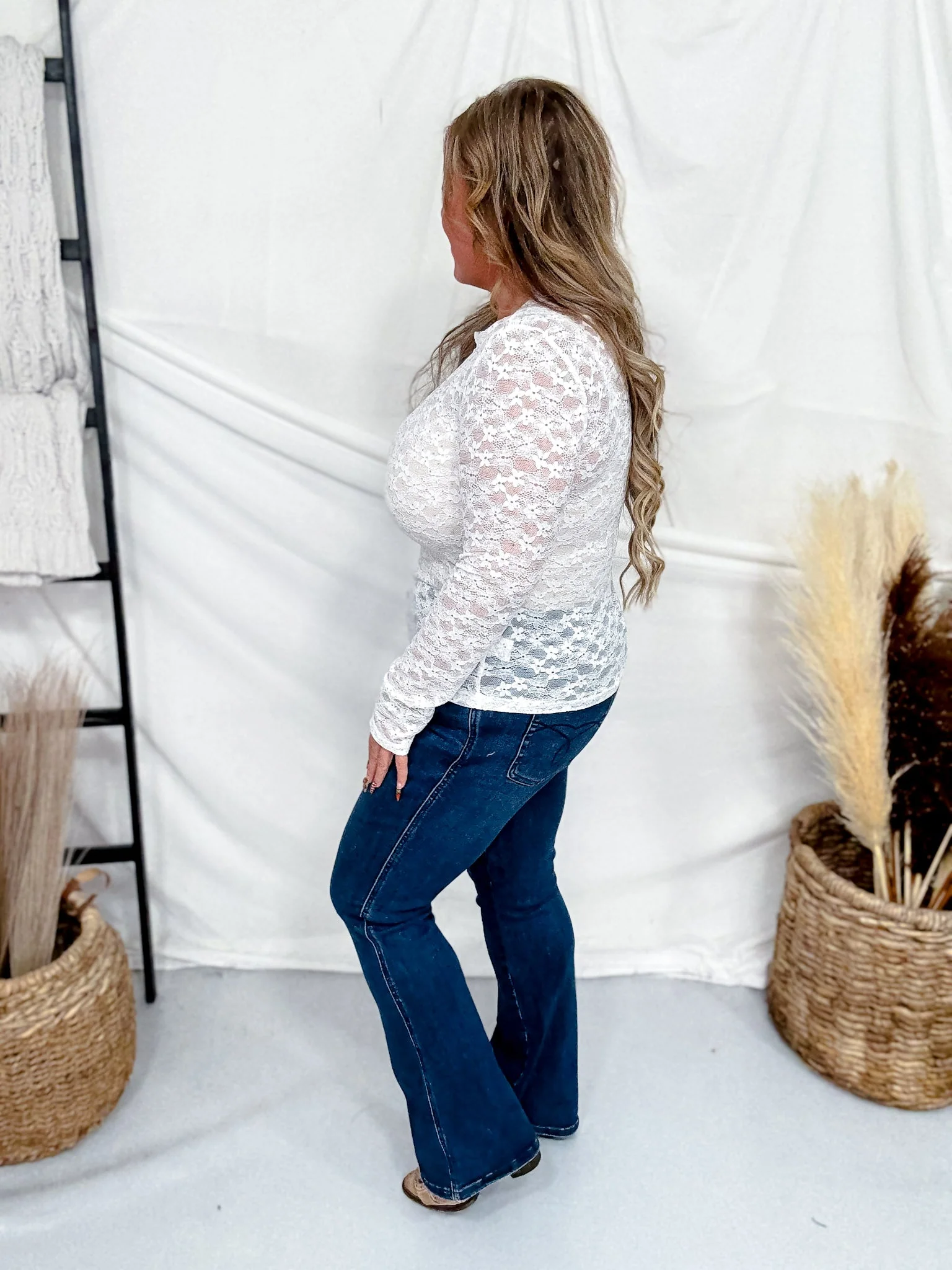 White Floral Lace Top With Rhinestone Accents FINAL SALE - Image 5