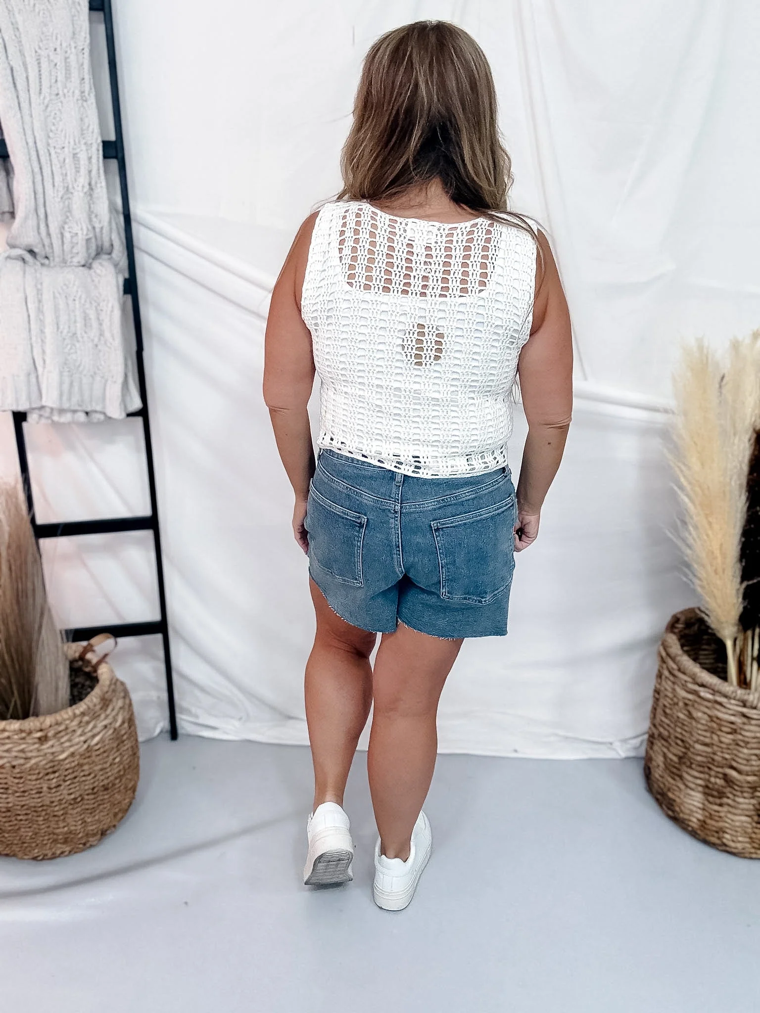 White Sleeveless Open Knit Top With Red White & Blue Braiding FINAL SALE - Image 5