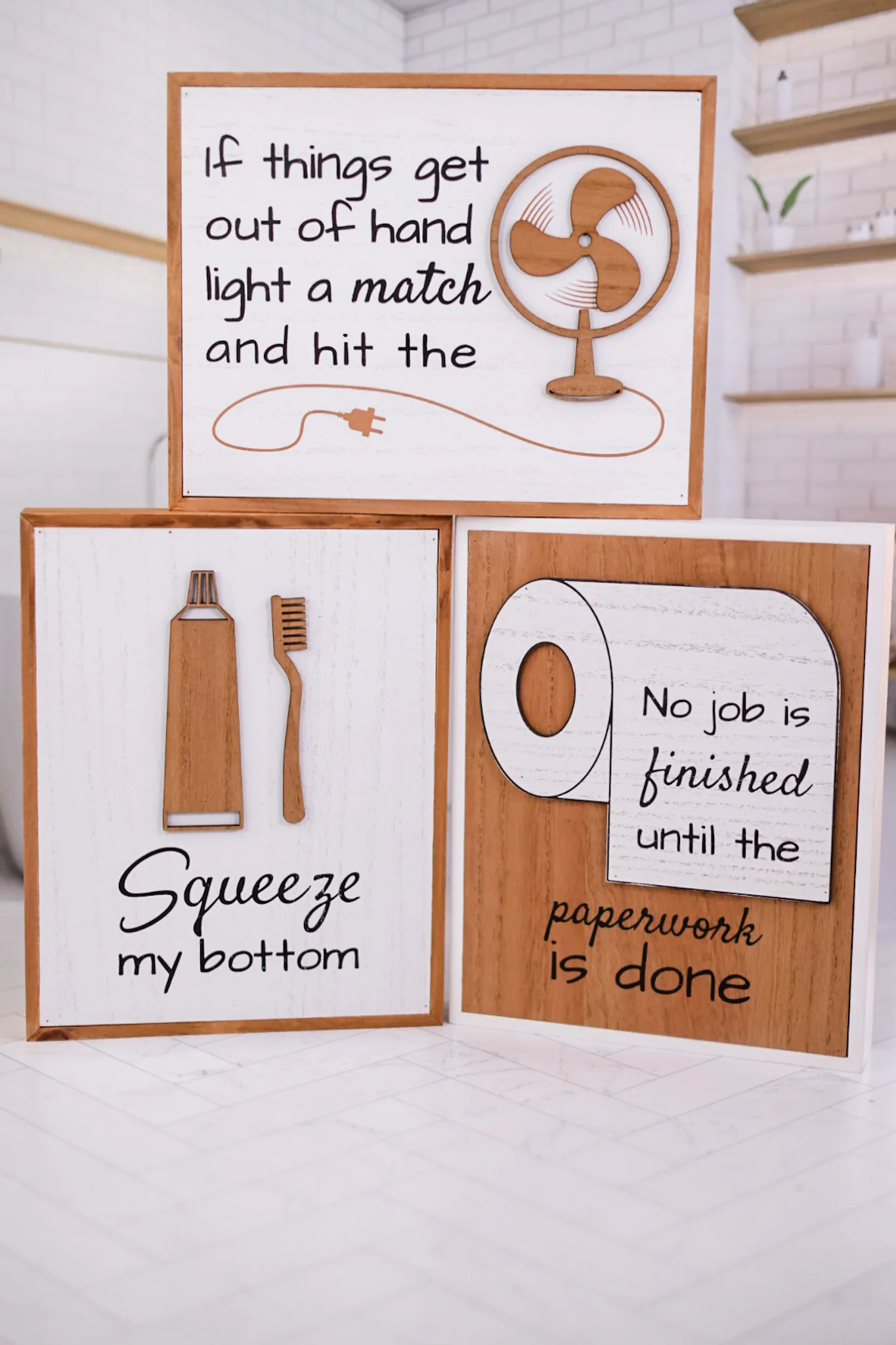Wood Framed Bathroom Box Sign (3 Styles) - Image 5