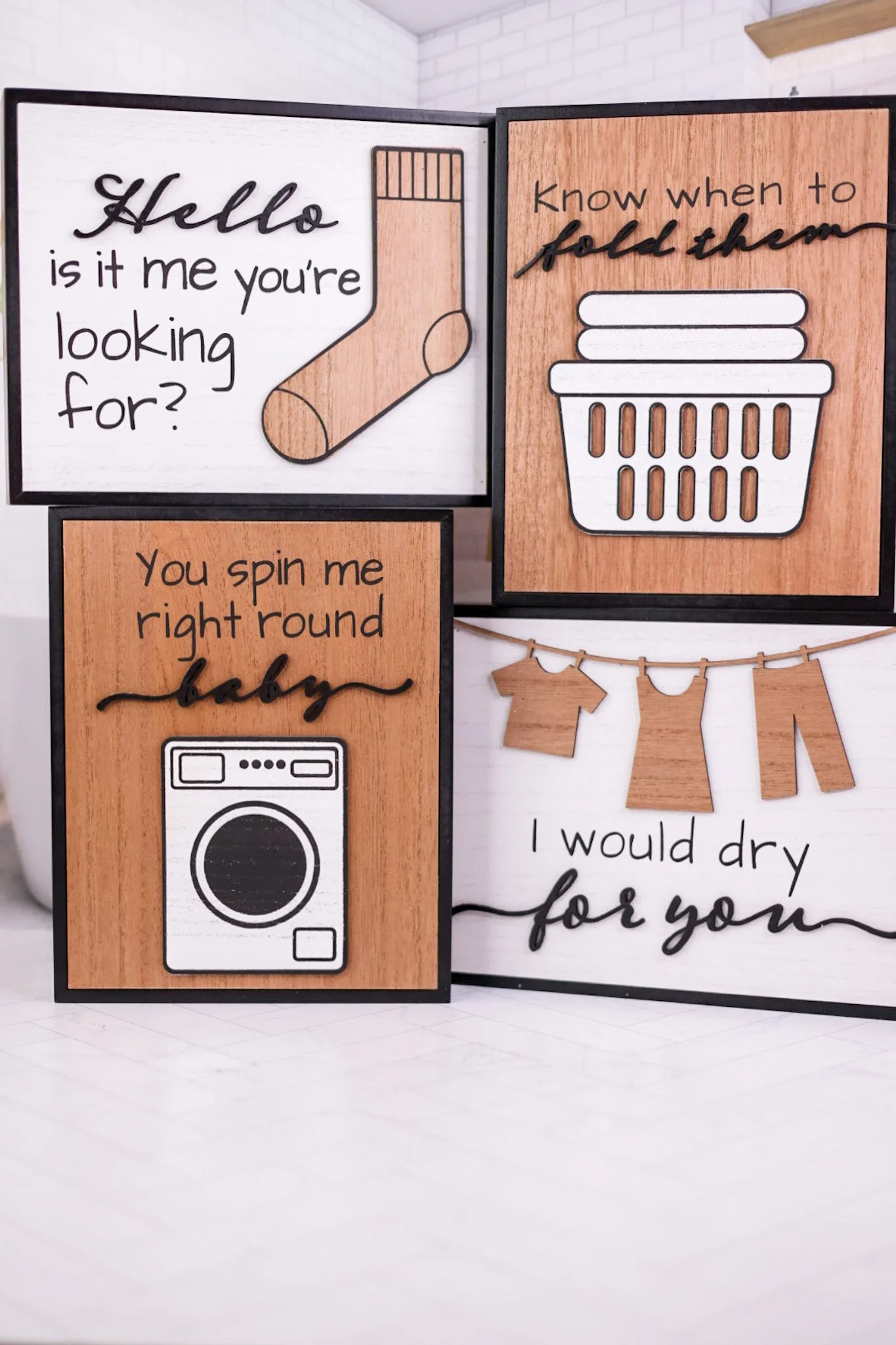 Wood Framed Laundry Box Sign (4 Styles)