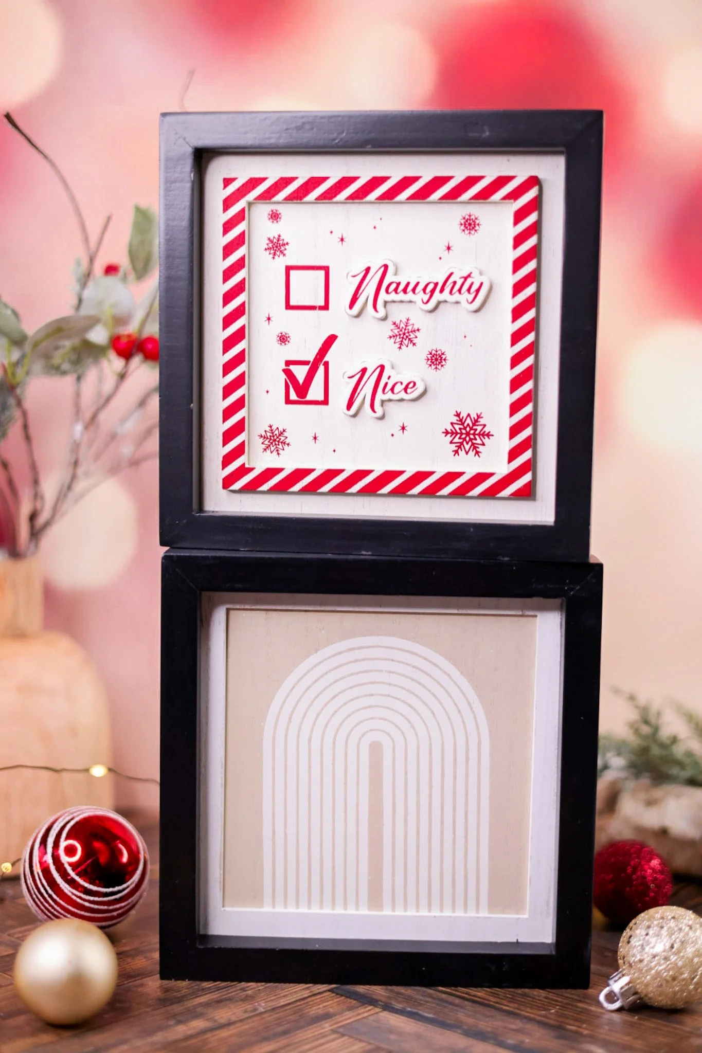 Wooden Framed Reversible Naughty or Nice/Rainbow Sign FINAL SALE
