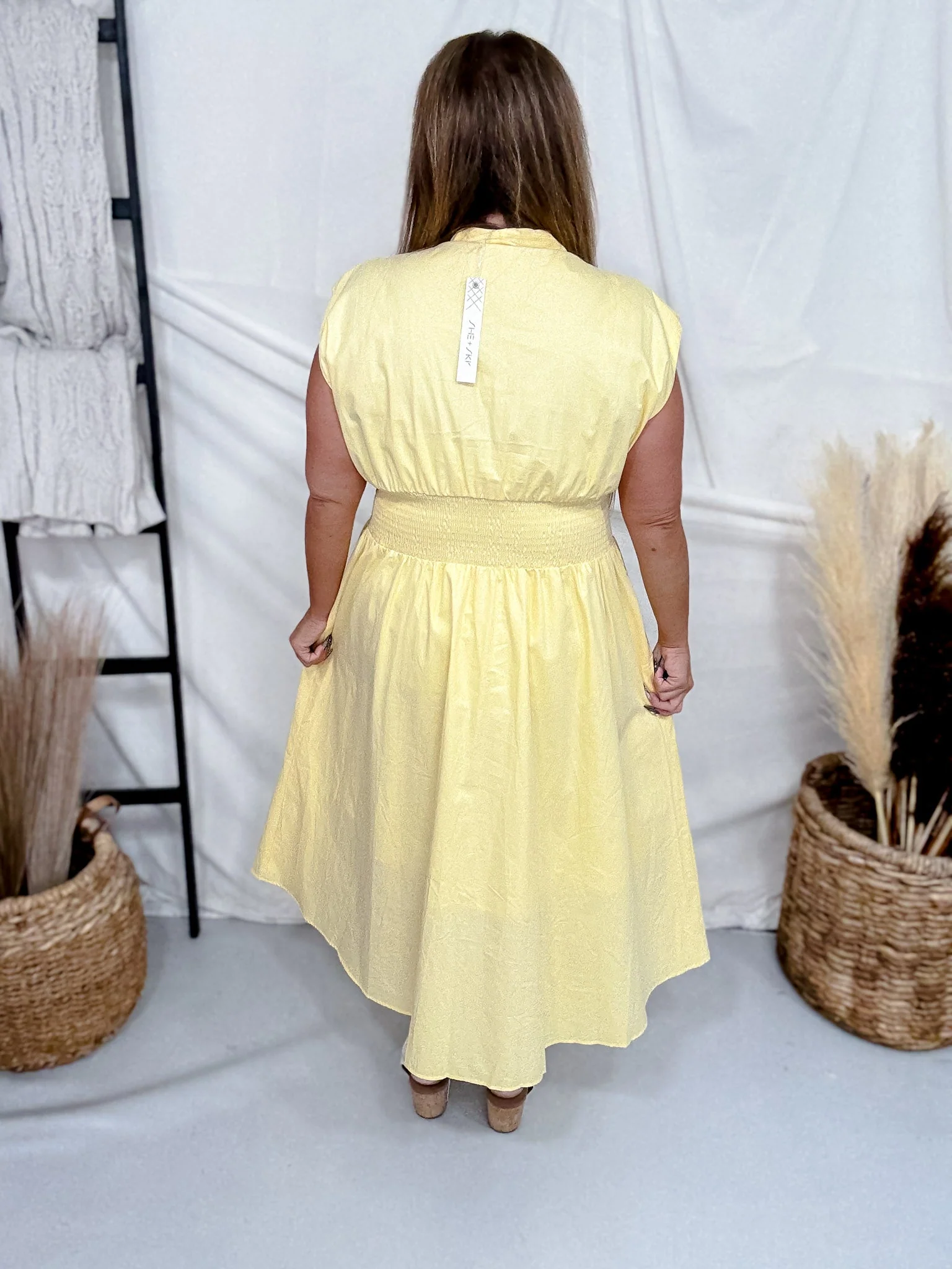 Yellow Zip Front Midi Dress With Smocked Waist FINAL SALE - Image 5